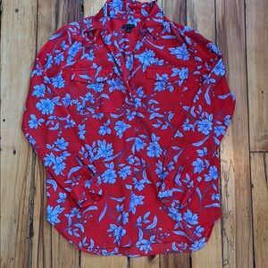 Ann Taylor Floral Red and Blue Tunic Blouse